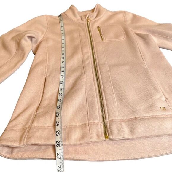 Calvin Klein Coat in Soft Pink with Gold Detail Zip and Chest Pocket Size Medium - Picture 8 of 12
